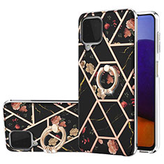 Funda Silicona Gel Goma Patron de Moda Carcasa con Anillo de dedo Soporte Y02B para Samsung Galaxy A22 4G Negro