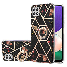 Funda Silicona Gel Goma Patron de Moda Carcasa con Anillo de dedo Soporte Y02B para Samsung Galaxy A22 5G Negro