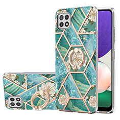 Funda Silicona Gel Goma Patron de Moda Carcasa con Anillo de dedo Soporte Y02B para Samsung Galaxy A22 5G Verde