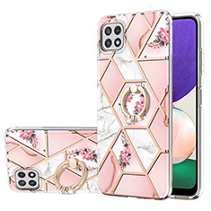 Funda Silicona Gel Goma Patron de Moda Carcasa con Anillo de dedo Soporte Y02B para Samsung Galaxy A22s 5G Rosa