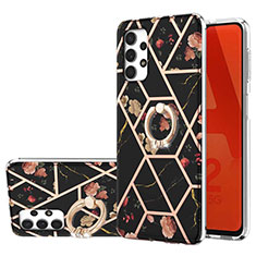 Funda Silicona Gel Goma Patron de Moda Carcasa con Anillo de dedo Soporte Y02B para Samsung Galaxy A32 4G Negro