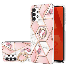 Funda Silicona Gel Goma Patron de Moda Carcasa con Anillo de dedo Soporte Y02B para Samsung Galaxy A32 4G Rosa