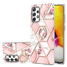 Funda Silicona Gel Goma Patron de Moda Carcasa con Anillo de dedo Soporte Y02B para Samsung Galaxy A72 5G Rosa