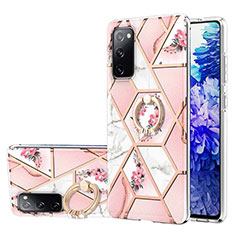 Funda Silicona Gel Goma Patron de Moda Carcasa con Anillo de dedo Soporte Y02B para Samsung Galaxy S20 FE 4G Rosa