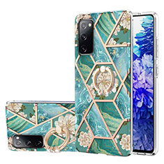 Funda Silicona Gel Goma Patron de Moda Carcasa con Anillo de dedo Soporte Y02B para Samsung Galaxy S20 FE 4G Verde