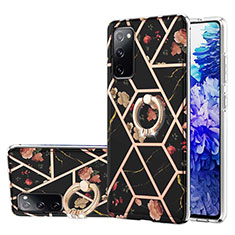 Funda Silicona Gel Goma Patron de Moda Carcasa con Anillo de dedo Soporte Y02B para Samsung Galaxy S20 FE 5G Negro