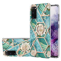 Funda Silicona Gel Goma Patron de Moda Carcasa con Anillo de dedo Soporte Y02B para Samsung Galaxy S20 Verde