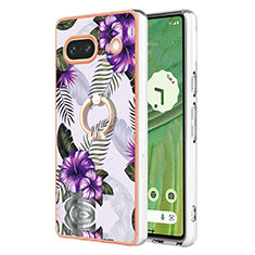 Funda Silicona Gel Goma Patron de Moda Carcasa con Anillo de dedo Soporte Y03B para Google Pixel 7a 5G Morado