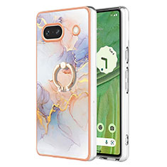 Funda Silicona Gel Goma Patron de Moda Carcasa con Anillo de dedo Soporte Y03B para Google Pixel 7a 5G Purpura Claro