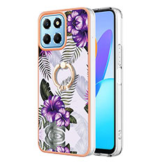 Funda Silicona Gel Goma Patron de Moda Carcasa con Anillo de dedo Soporte Y03B para Huawei Honor X6 5G Morado