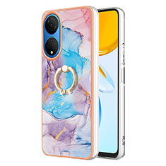 Funda Silicona Gel Goma Patron de Moda Carcasa con Anillo de dedo Soporte Y03B para Huawei Honor X7 Azul