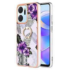 Funda Silicona Gel Goma Patron de Moda Carcasa con Anillo de dedo Soporte Y03B para Huawei Honor X7a Morado