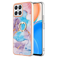 Funda Silicona Gel Goma Patron de Moda Carcasa con Anillo de dedo Soporte Y03B para Huawei Honor X8 4G Azul