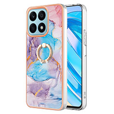 Funda Silicona Gel Goma Patron de Moda Carcasa con Anillo de dedo Soporte Y03B para Huawei Honor X8a 4G Azul