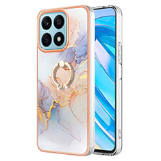 Funda Silicona Gel Goma Patron de Moda Carcasa con Anillo de dedo Soporte Y03B para Huawei Honor X8a 4G Purpura Claro