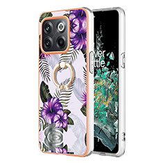 Funda Silicona Gel Goma Patron de Moda Carcasa con Anillo de dedo Soporte Y03B para OnePlus 10T 5G Morado