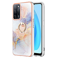 Funda Silicona Gel Goma Patron de Moda Carcasa con Anillo de dedo Soporte Y03B para Oppo A55 5G Purpura Claro