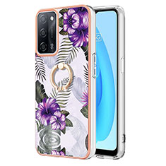 Funda Silicona Gel Goma Patron de Moda Carcasa con Anillo de dedo Soporte Y03B para Oppo A56 5G Morado