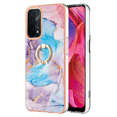 Funda Silicona Gel Goma Patron de Moda Carcasa con Anillo de dedo Soporte Y03B para Oppo A74 5G Azul