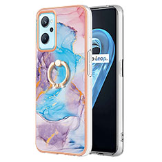 Funda Silicona Gel Goma Patron de Moda Carcasa con Anillo de dedo Soporte Y03B para Oppo A96 4G Azul