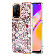 Funda Silicona Gel Goma Patron de Moda Carcasa con Anillo de dedo Soporte Y03B para Oppo Reno5 Z 5G Marron