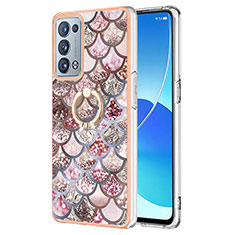 Funda Silicona Gel Goma Patron de Moda Carcasa con Anillo de dedo Soporte Y03B para Oppo Reno6 Pro+ Plus 5G Marron