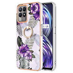 Funda Silicona Gel Goma Patron de Moda Carcasa con Anillo de dedo Soporte Y03B para Realme 8i Morado