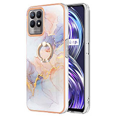 Funda Silicona Gel Goma Patron de Moda Carcasa con Anillo de dedo Soporte Y03B para Realme 8i Purpura Claro