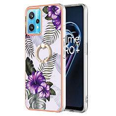 Funda Silicona Gel Goma Patron de Moda Carcasa con Anillo de dedo Soporte Y03B para Realme 9 Pro+ Plus 5G Morado