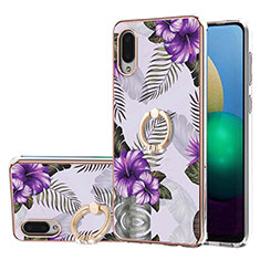 Funda Silicona Gel Goma Patron de Moda Carcasa con Anillo de dedo Soporte Y03B para Samsung Galaxy A02 Morado