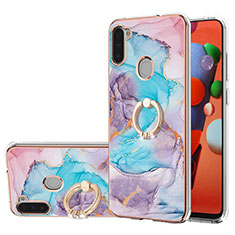 Funda Silicona Gel Goma Patron de Moda Carcasa con Anillo de dedo Soporte Y03B para Samsung Galaxy A11 Azul