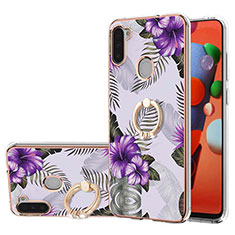 Funda Silicona Gel Goma Patron de Moda Carcasa con Anillo de dedo Soporte Y03B para Samsung Galaxy A11 Morado