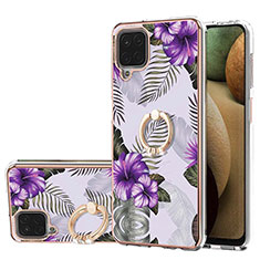 Funda Silicona Gel Goma Patron de Moda Carcasa con Anillo de dedo Soporte Y03B para Samsung Galaxy A12 Nacho Morado