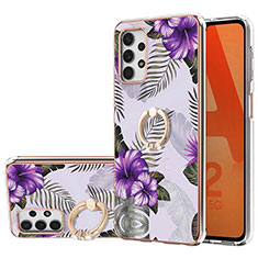 Funda Silicona Gel Goma Patron de Moda Carcasa con Anillo de dedo Soporte Y03B para Samsung Galaxy A23 4G Morado