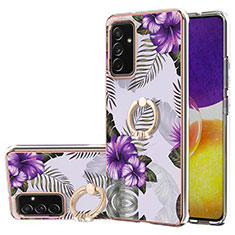 Funda Silicona Gel Goma Patron de Moda Carcasa con Anillo de dedo Soporte Y03B para Samsung Galaxy A24 4G Morado