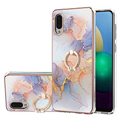 Funda Silicona Gel Goma Patron de Moda Carcasa con Anillo de dedo Soporte Y03B para Samsung Galaxy M02 Purpura Claro