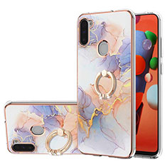 Funda Silicona Gel Goma Patron de Moda Carcasa con Anillo de dedo Soporte Y03B para Samsung Galaxy M11 Purpura Claro