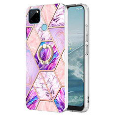 Funda Silicona Gel Goma Patron de Moda Carcasa con Anillo de dedo Soporte Y04B para Realme C25Y India Purpura Claro