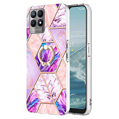 Funda Silicona Gel Goma Patron de Moda Carcasa con Anillo de dedo Soporte Y04B para Realme Narzo 50 4G Purpura Claro