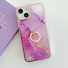 Funda Silicona Gel Goma Patron de Moda Carcasa con Anillo de dedo Soporte Y05B para Apple iPhone 13 Purpura Claro