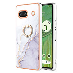 Funda Silicona Gel Goma Patron de Moda Carcasa con Anillo de dedo Soporte Y05B para Google Pixel 7a 5G Blanco