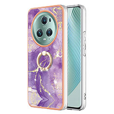 Funda Silicona Gel Goma Patron de Moda Carcasa con Anillo de dedo Soporte Y05B para Huawei Honor Magic5 Pro 5G Morado