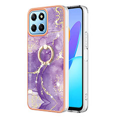 Funda Silicona Gel Goma Patron de Moda Carcasa con Anillo de dedo Soporte Y05B para Huawei Honor X6 5G Morado