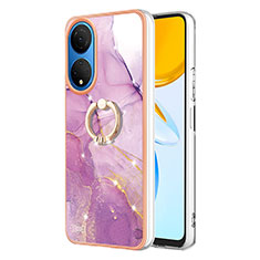 Funda Silicona Gel Goma Patron de Moda Carcasa con Anillo de dedo Soporte Y05B para Huawei Honor X7 Purpura Claro