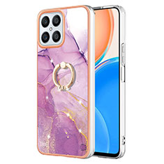 Funda Silicona Gel Goma Patron de Moda Carcasa con Anillo de dedo Soporte Y05B para Huawei Honor X8 4G Purpura Claro