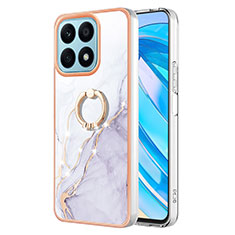 Funda Silicona Gel Goma Patron de Moda Carcasa con Anillo de dedo Soporte Y05B para Huawei Honor X8a 4G Blanco