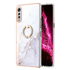 Funda Silicona Gel Goma Patron de Moda Carcasa con Anillo de dedo Soporte Y05B para LG Velvet 4G Blanco