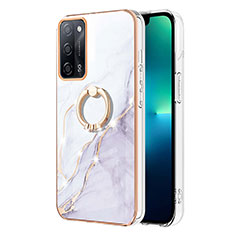 Funda Silicona Gel Goma Patron de Moda Carcasa con Anillo de dedo Soporte Y05B para Oppo A53s 5G Blanco