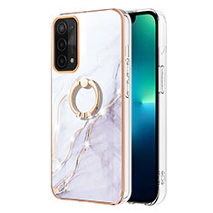 Funda Silicona Gel Goma Patron de Moda Carcasa con Anillo de dedo Soporte Y05B para Oppo A74 5G Blanco