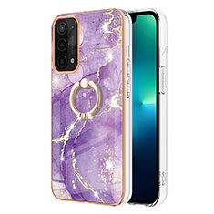 Funda Silicona Gel Goma Patron de Moda Carcasa con Anillo de dedo Soporte Y05B para Oppo A74 5G Morado